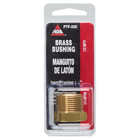 Ags Brass Bushing, Male (3/4-14 NPT), Female (1/2-14 NPT), 1/card PTF-22C
